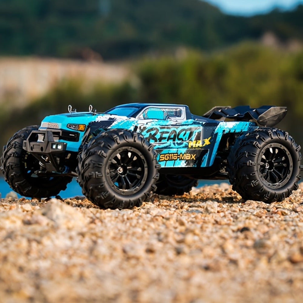 Vehículo todoterreno con motor sin escobillas Modelo Azul, Coche RC, Velocidad máxima 80 KM/H, No es un juguete, solo para jugadores/coleccionistas profesionales, Dedicado a competiciones deportivas, Batería de 40 minutos, 2.4Ghz, Apto para varios terreno