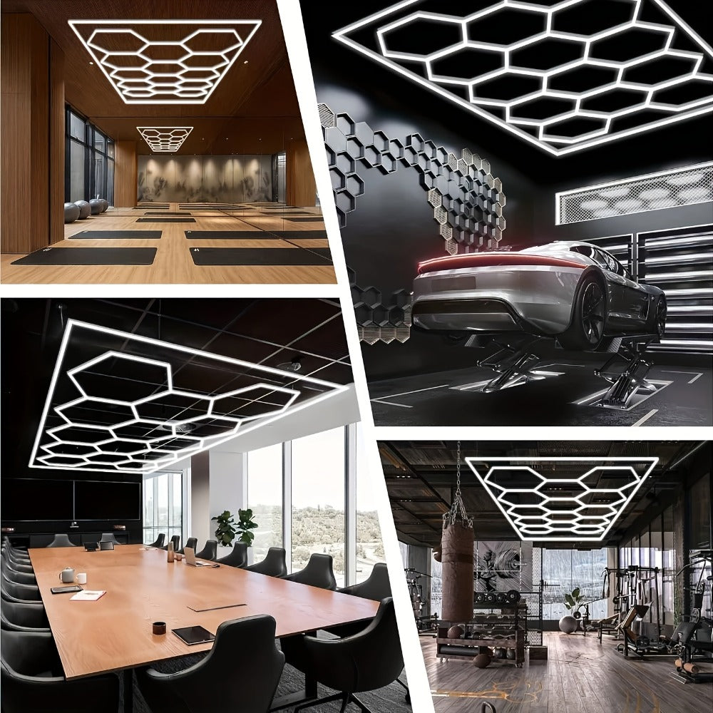 Luz LED para garaje | Paquete de 14 luces hexagonales tipo panal con marco, estilo moderno 680W 72420LM LED para lámpara de techo de garaje con