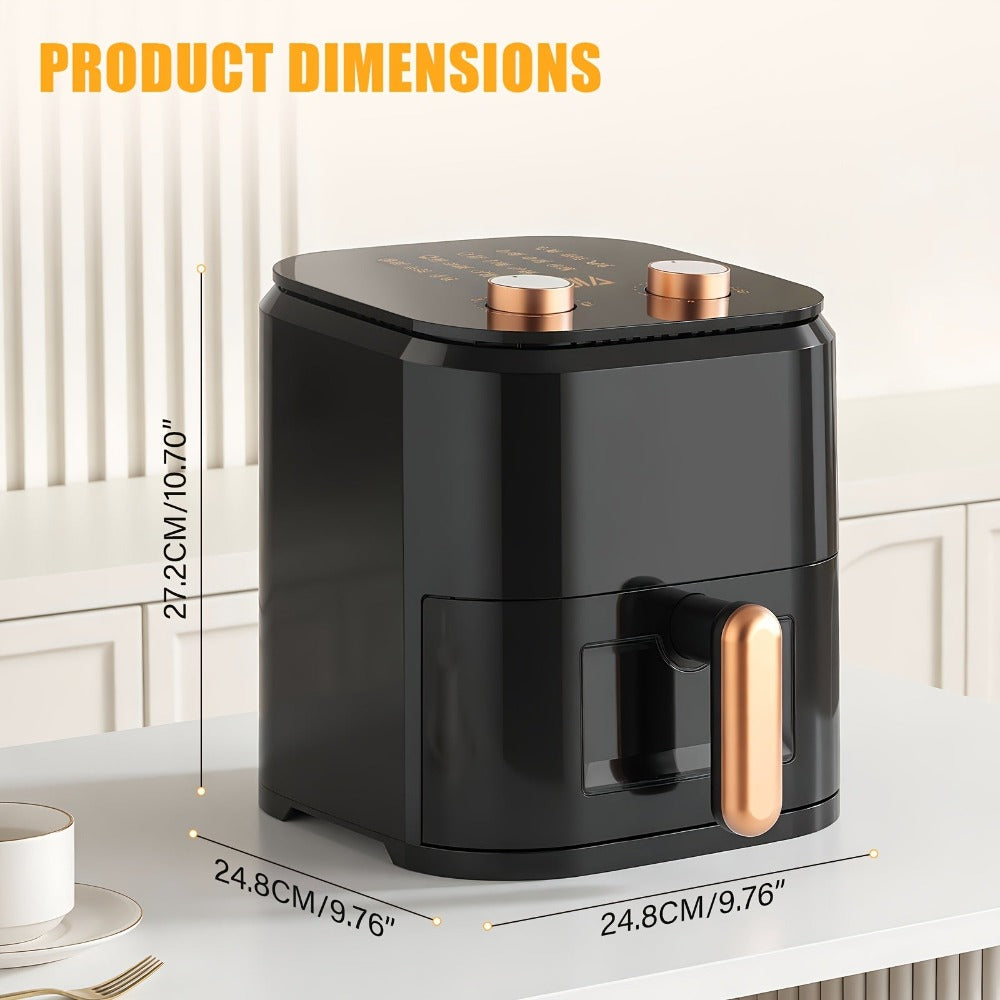Freidora de Aire de 5L para 2-3 Personas, Freidora de Aire Pequeña con 15 Opciones de Menú, Temporizador Manual de Doble Perilla, Temporizador, Circulación Rápida de Aire 3D, Antiadherente, Cesta apta para Lavavajillas, Cocina Saludable sin