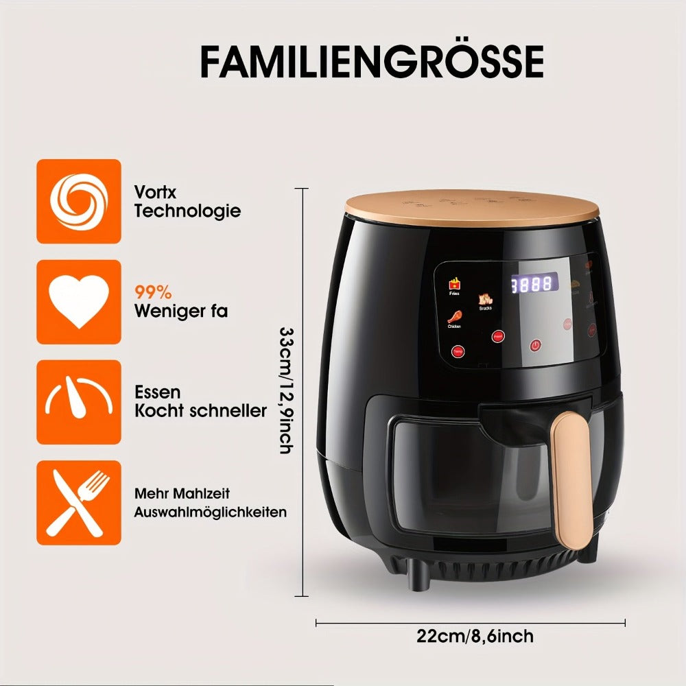 Freidora de Aire Digital de 5.5L, Cocina Saludable Baja en Grasas Sin Aceite, Horneado, Freír y Asar, con Apagado Automático y Protección contra Sobrecalentamiento, Ideal para Papas Fritas, Pollo y Verduras, Blanco y Negro detail image