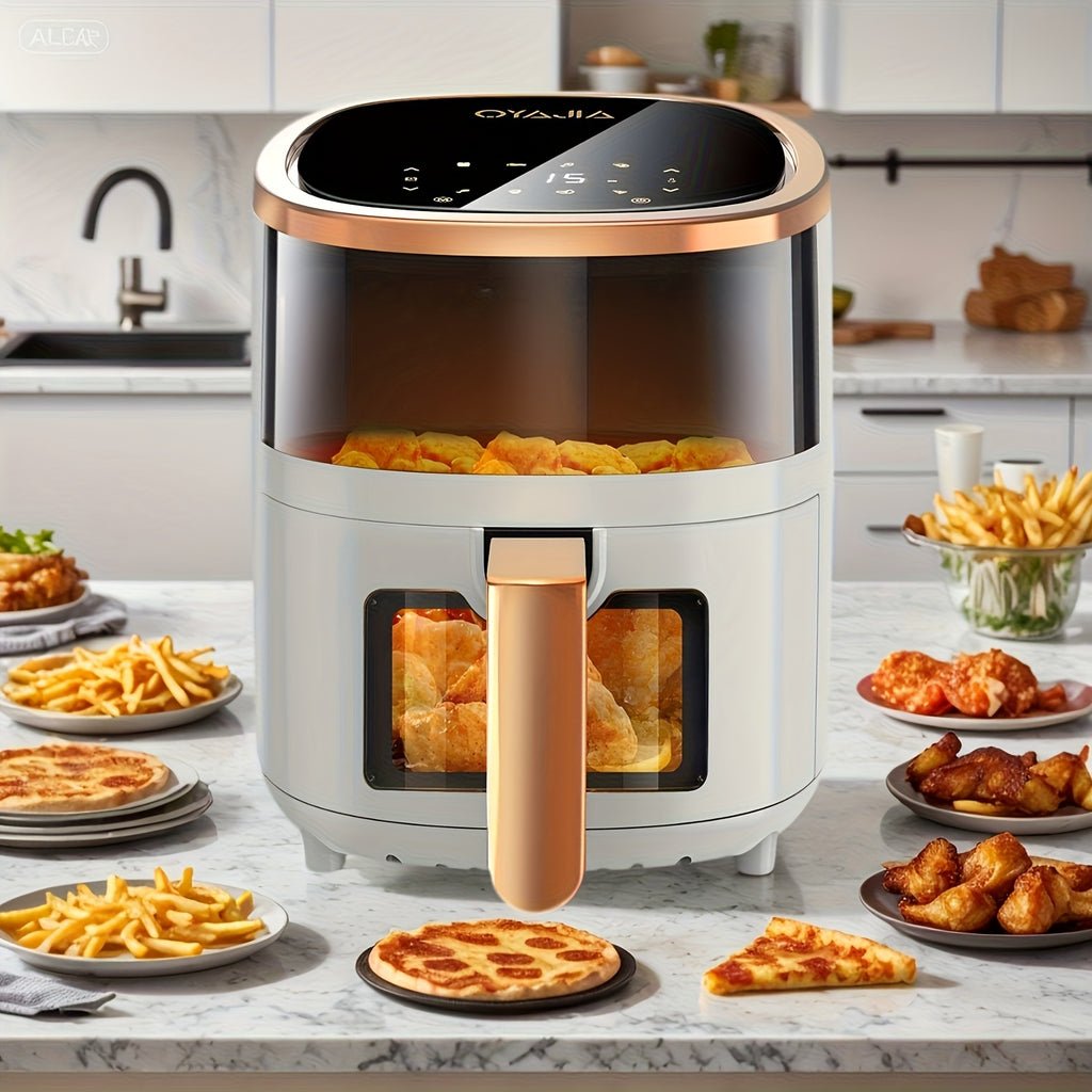 Freidora Digital de 6L con Ventanas Visibles Superior e Inferior, 8 Programas de Cocción, Tiempo de Calentamiento Ajustable, Cocina Saludable sin Aceite, Hornear, Freír y Asar | Ideal para Barbacoas Familiares/Snacks Saludables/Horneado var