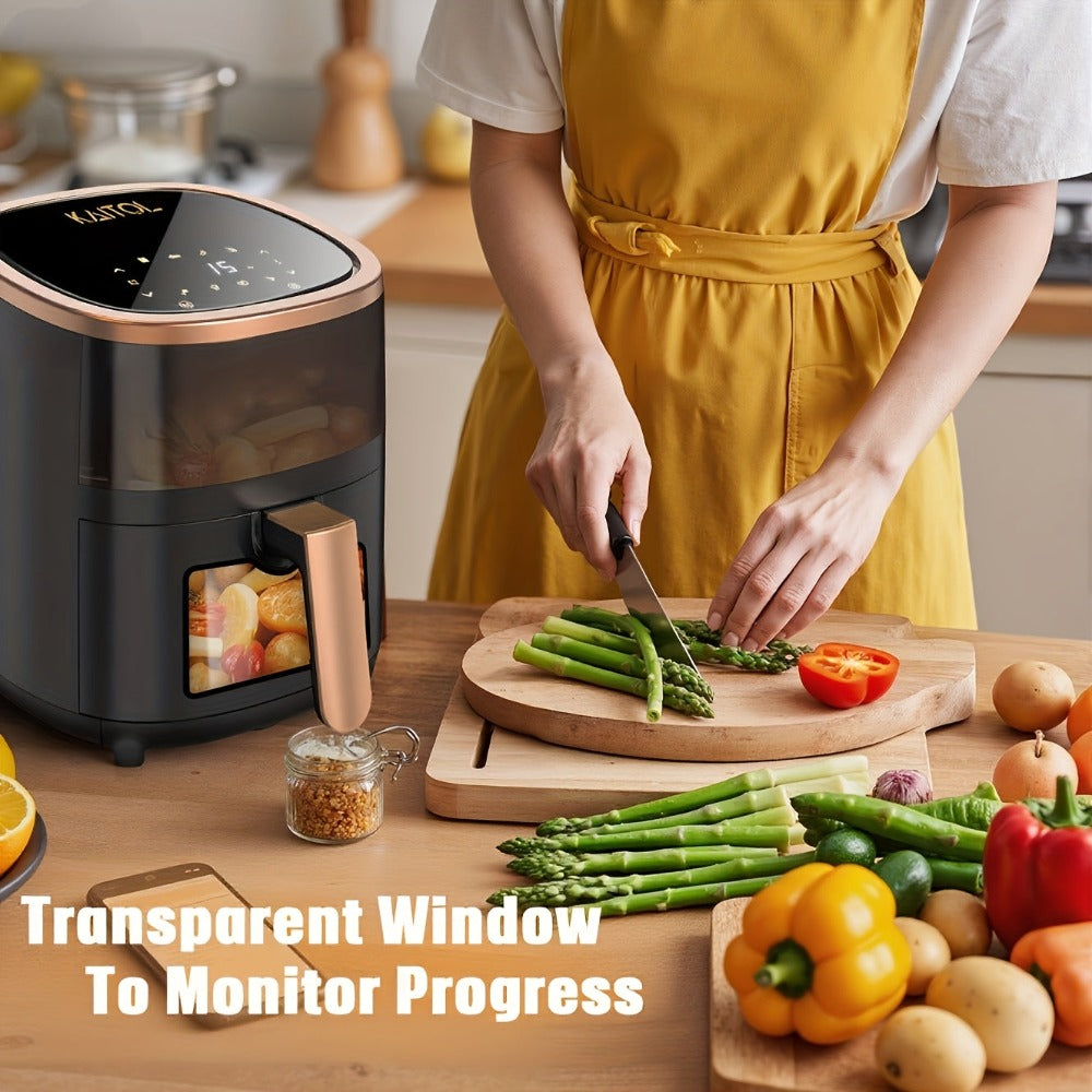 Freidora Digital de 6L con Ventanas Visibles Superior e Inferior, 8 Programas de Cocción, Tiempo de Calentamiento Ajustable, Cocina Saludable sin Aceite, Hornear, Freír y Asar | Ideal para Barbacoas Familiares/Snacks Saludables/Horneado det
