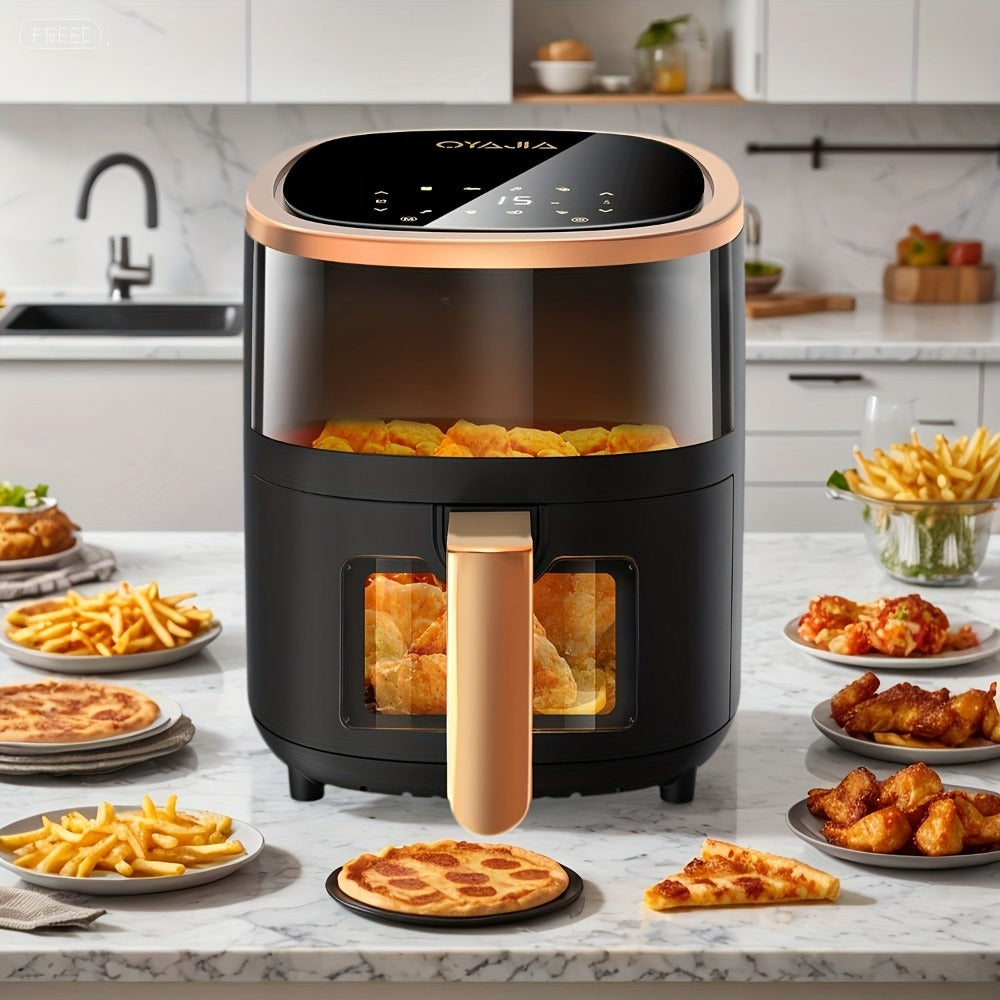 Freidora Digital de 6L con Ventanas Visibles Superior e Inferior, 8 Programas de Cocción, Tiempo de Calentamiento Ajustable, Cocina Saludable sin Aceite, Hornear, Freír y Asar | Ideal para Barbacoas Familiares/Snacks Saludables/Horneado det