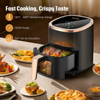 Freidora Digital de 6L con Ventanas Visibles Superior e Inferior, 8 Programas de Cocción, Tiempo de Calentamiento Ajustable, Cocina Saludable sin Aceite, Hornear, Freír y Asar | Ideal para Barbacoas Familiares/Snacks Saludables/Horneado det