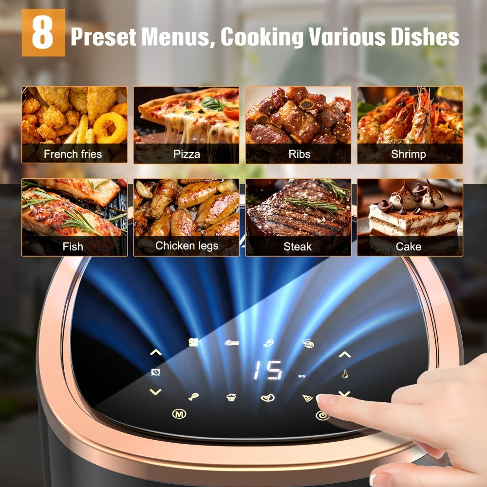 Freidora Digital de 6L con Ventanas Visibles Superior e Inferior, 8 Programas de Cocción, Tiempo de Calentamiento Ajustable, Cocina Saludable sin Aceite, Hornear, Freír y Asar | Ideal para Barbacoas Familiares/Snacks Saludables/Horneado det