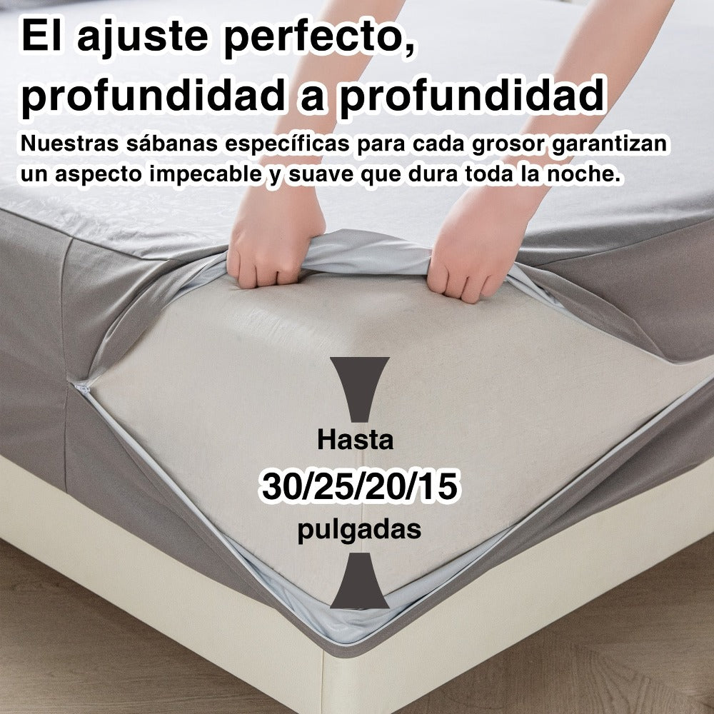 Funda de colchón con cremallera 100% impermeable que envuelve completamente el colchón en las seis caras, con un lujoso diseño para protección contra el polvo y líquidos, apta para colchones de alturas de 15/20/25/30 cm, disponible en blanc