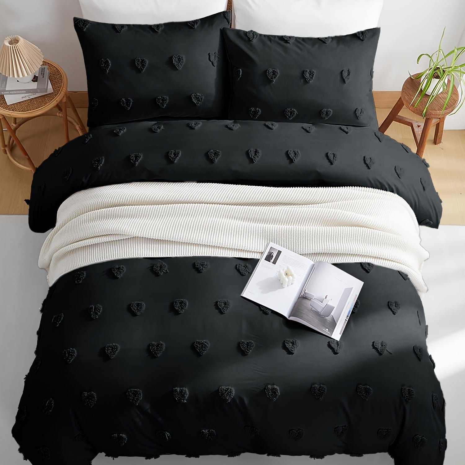 Funda de Edredón Bohemio Bordado con Corazón Boho con Microfibra de Felpa de Alta Calidad y Cremallera, Cómoda y Delicada para la Piel, Ropa de Cama Suave y a la Moda 135-220 Tamaños Variados Fundas de Almohada 80 * 80 variant image - produ