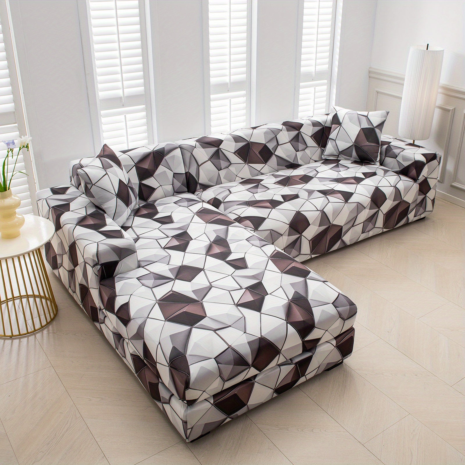 Funda para sofá en forma de L con impresión 5D para 3+3 plazas con 2 fundas de almohada - Tejido suave como la leche, fundas protectoras duraderas y elegantes para sala de estar, perfectas para sofás seccionales variant image