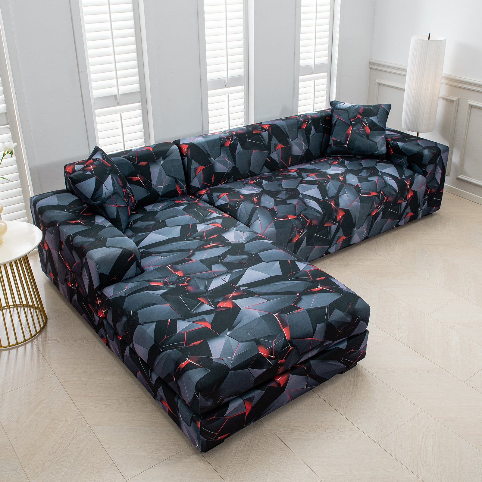 Funda para sofá en forma de L con impresión 5D para 3+3 plazas con 2 fundas de almohada - Tejido suave como la leche, fundas protectoras duraderas y elegantes para sala de estar, perfectas para sofás seccionales variant image - product view