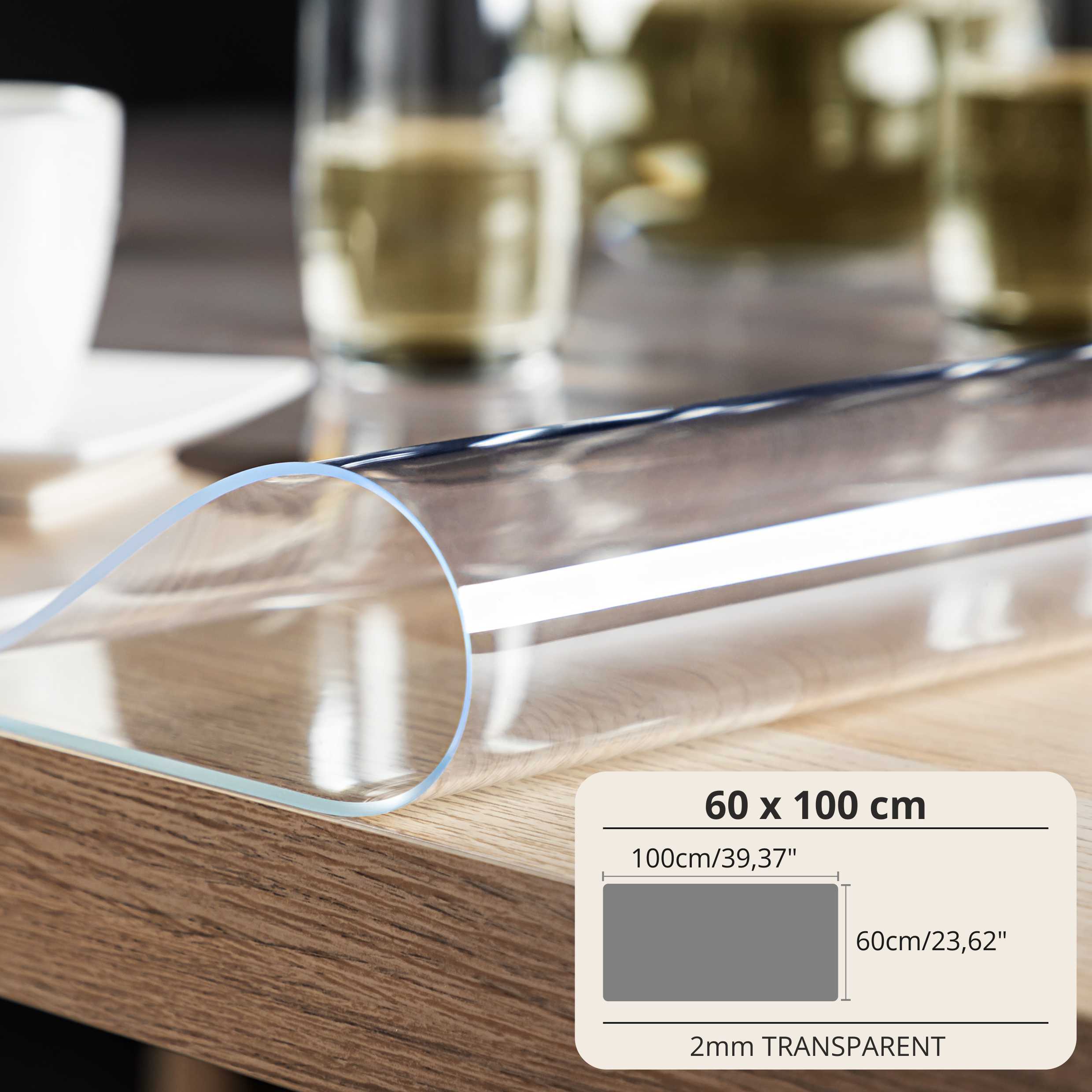Funda Protectora para Mesa con PVC de 2mm - Más de 30 Tamaños - Mantel Transparente de Vidrio Suave Resistente a Arañazos y Agua, Protector de Superficie de Mesa Fácil de Limpiar, Papel de Mesa Duradero para Cocina, Comedor, Restaurante, Of