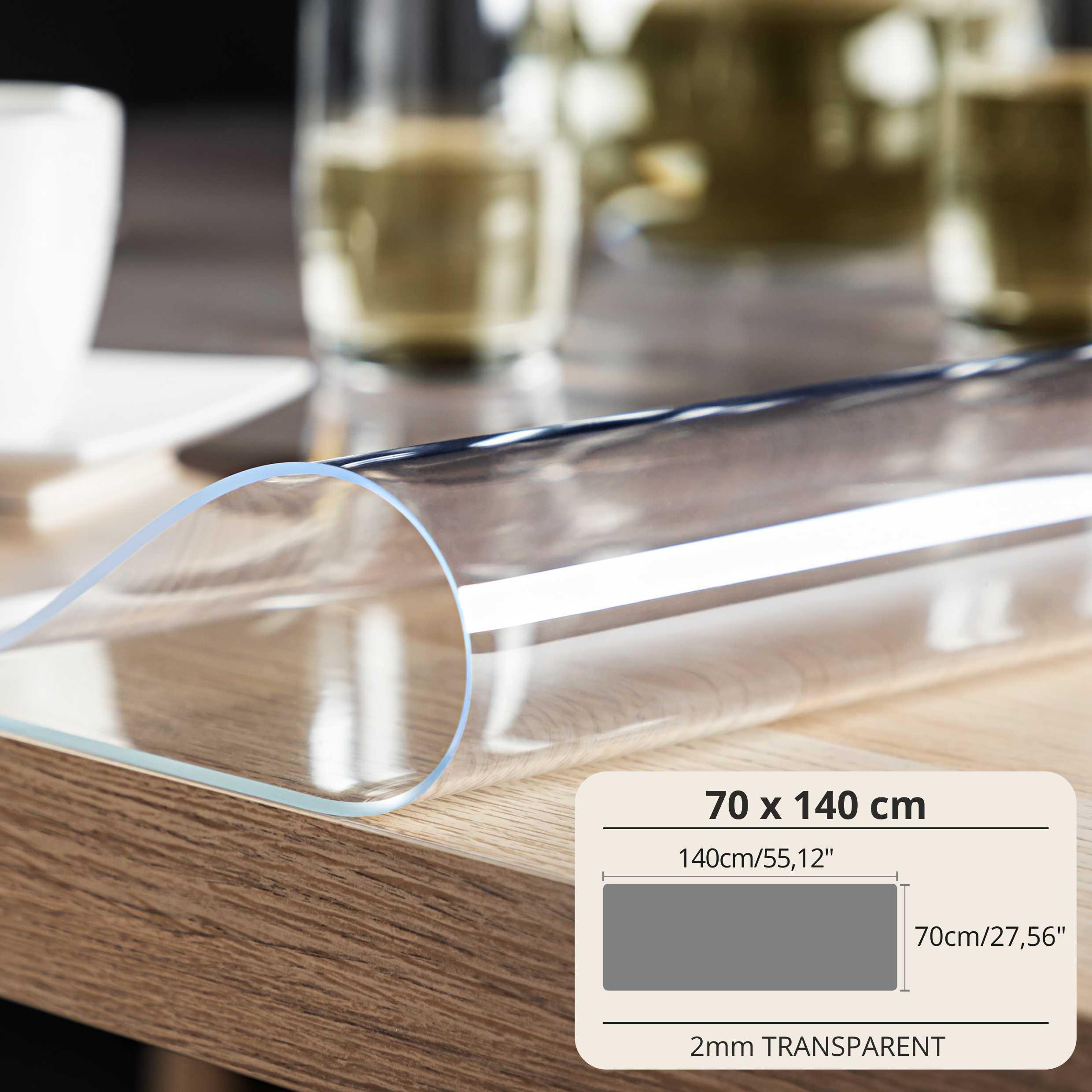Funda Protectora para Mesa con PVC de 2mm - Más de 30 Tamaños - Mantel Transparente de Vidrio Suave Resistente a Arañazos y Agua, Protector de Superficie de Mesa Fácil de Limpiar, Papel de Mesa Duradero para Cocina, Comedor, Restaurante, Of