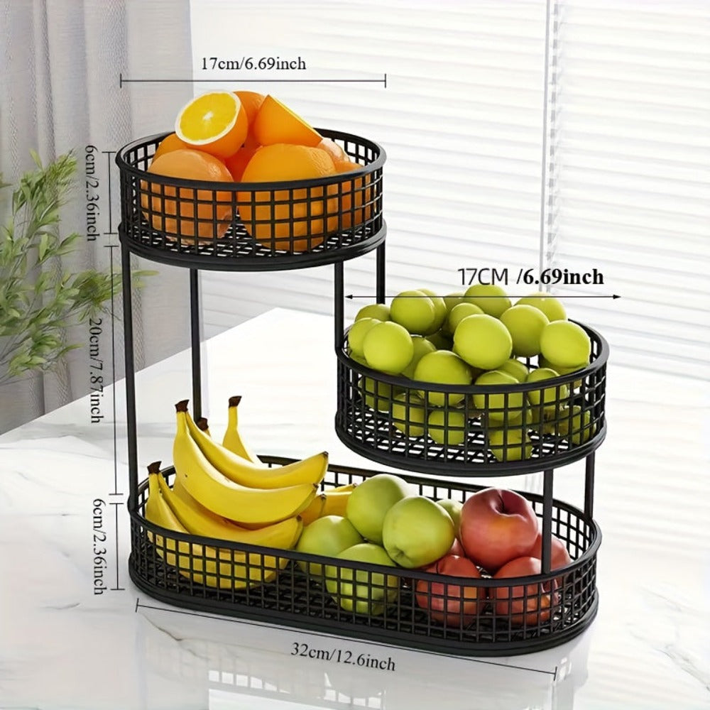 Gran Cesta de Frutas Elegante de Metal de Múltiples Niveles, Ideal para Mesa de Café en la Sala - Bandeja de Aperitivos de Lujo y Estante de Exhibición, Plato de Servir de Múltiples Capas, Centro de Mesa de Metal para Fiestas, Postres y Fru