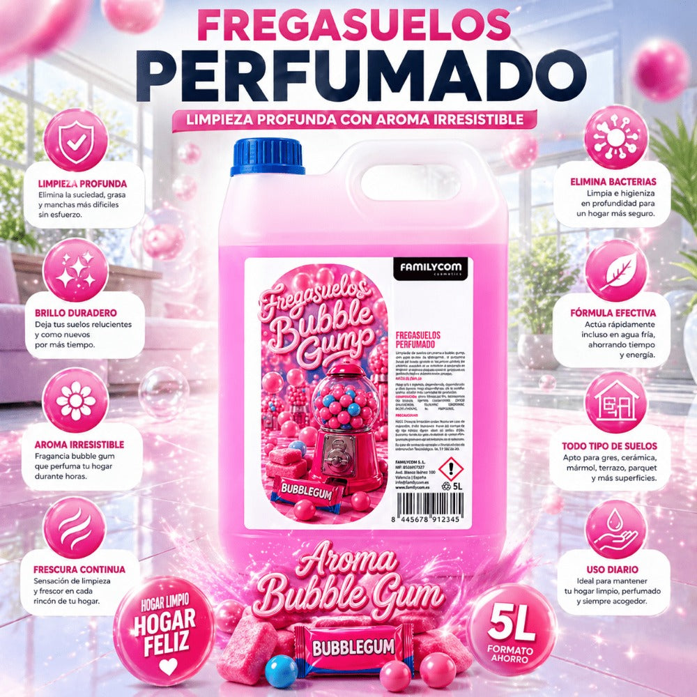 GrupoFamily Fregasuelos Concentrado - Friegasuelos Perfumado Duradero Aroma Chicle Bubble Gump - Limpieza, Brillo e Higiene - Limpiasuelos pH Neutro Todo Tipo de Suelos, Superficies Delicadas - 5 Litros detail image - detail view 4
