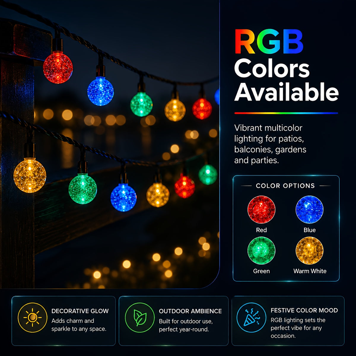 Guirnalda de luces para decoración fiestas exteriores, cristal