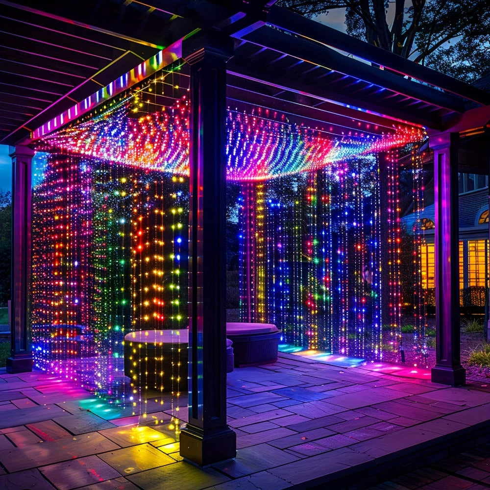 Guirnalda de luces solares de 330 LED 3*3 - 8 modos, control remoto, energía solar, uso durante todo el año, 0 facturas de electricidad, duradera - Perfecta para jardín exterior, patio, gazebo, fiesta, festival, boda, decoración navideña de