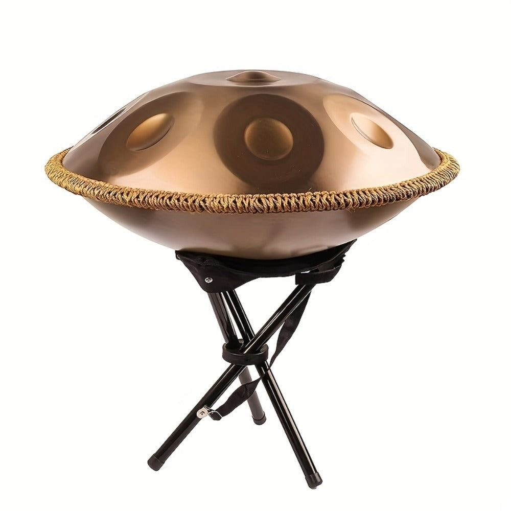 Handpan Tambor de 55.88 cm en Re Menor Kurdo, 440Hz con 9 Notas, Instrumento de Tambor Manual de Acero Premium, Instruccional para Meditación Musical con Bolsa de Tambor, Paño Antipolvo, Mazos, Soporte y Pegatinas Sonoras para Principiantes