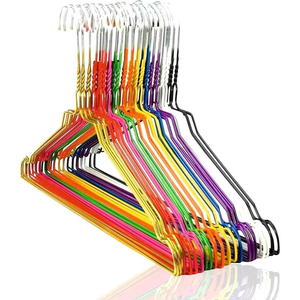 HOME PRO - 100 Perchas Metálicas de 40cm Coloridas para Ahorrar Espacio - Hogar y Lavandería - Perchas Antideslizantes y Resistentes, Diseño Ultrafino para Ahorrar Espacio, Colores Brillantes Surtidos, Antideslizantes y Robustas variant ima