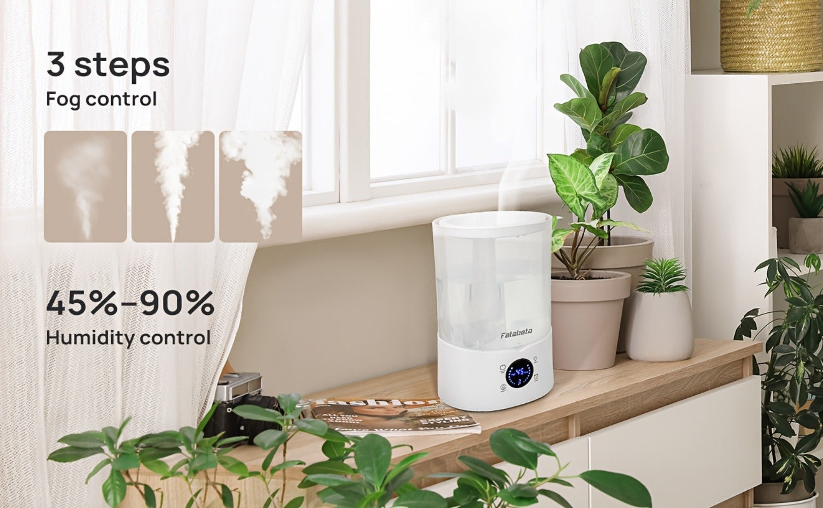 Humidificador de 4L con llenado superior para dormitorio, hogar, habitación grande de 25-35 m², 30 horas de autonomía, salida de 270 ml/h, 3 niveles de niebla con control de humedad del 45 %-90 %, 30 dB de silencio, control remoto, apagado 