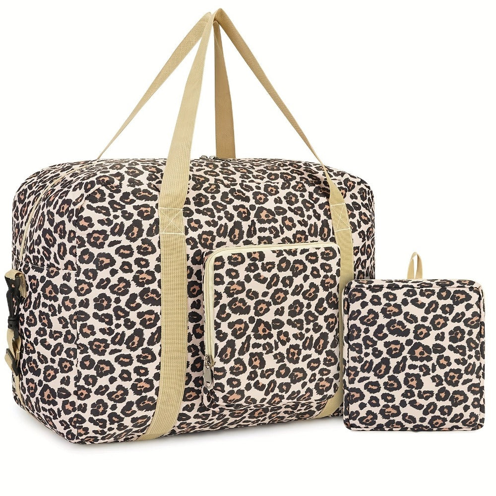 Imprescindible para viajes 2025: Bolso Duffel plegable aprobado por aerolíneas (18X14X8) con diseño de leopardo, equipaje de mano Tsa para hombres y mujeres, perfecto para escapadas de fin de semana detail image - detail view 3