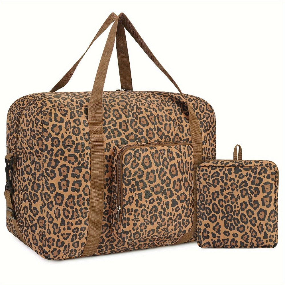 Imprescindible para viajes 2025: Bolso Duffel plegable aprobado por aerolíneas (18X14X8) con diseño de leopardo, equipaje de mano Tsa para hombres y mujeres, perfecto para escapadas de fin de semana product image