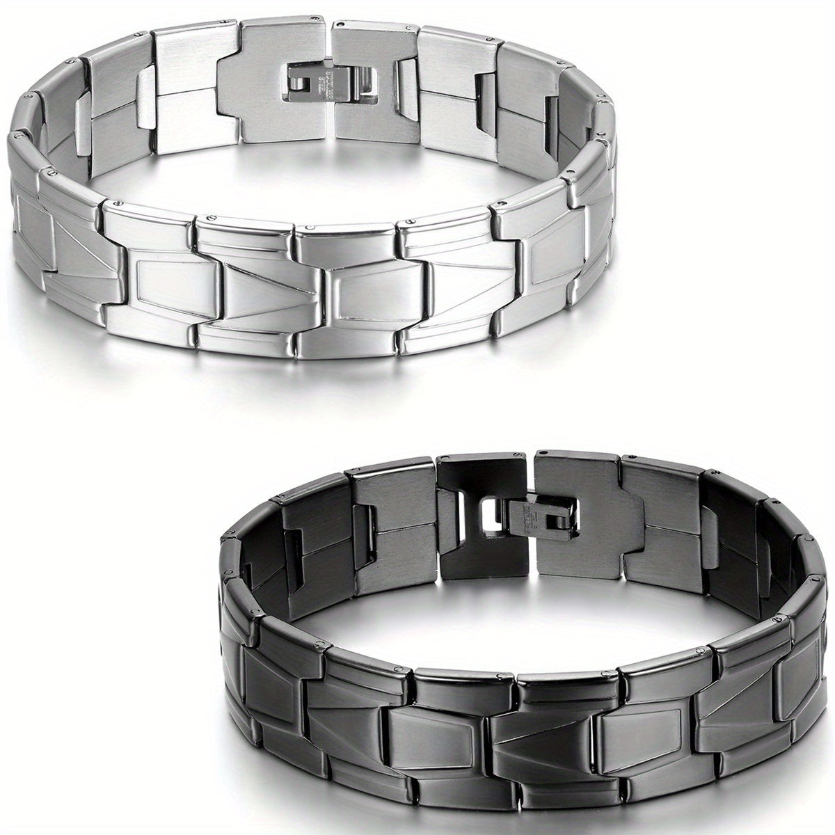 Jewelrywe Joyería Brazalete para Hombre Negro Plateado 304 Brazalete de Enlace de Acero Inoxidable 304 con Bolsa de Regalo variant image - product view 6