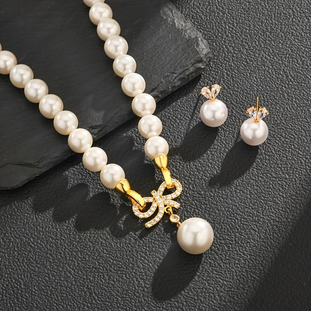 Joyería para mujer de plata 925, collar con lazo de perlas de agua dulce, aretes de botón con perlas de circonita sintética y orejas de conejo, grado AAAA, criado a mano, tamaño grande de 8 mm, seleccionado, Halloween, Navidad, Día de San V