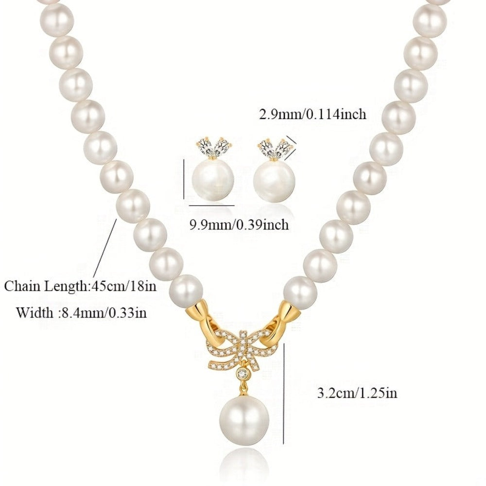 Joyería para mujer de plata 925, collar con lazo de perlas de agua dulce, aretes de botón con perlas de circonita sintética y orejas de conejo, grado AAAA, criado a mano, tamaño grande de 8 mm, seleccionado, Halloween, Navidad, Día de San V