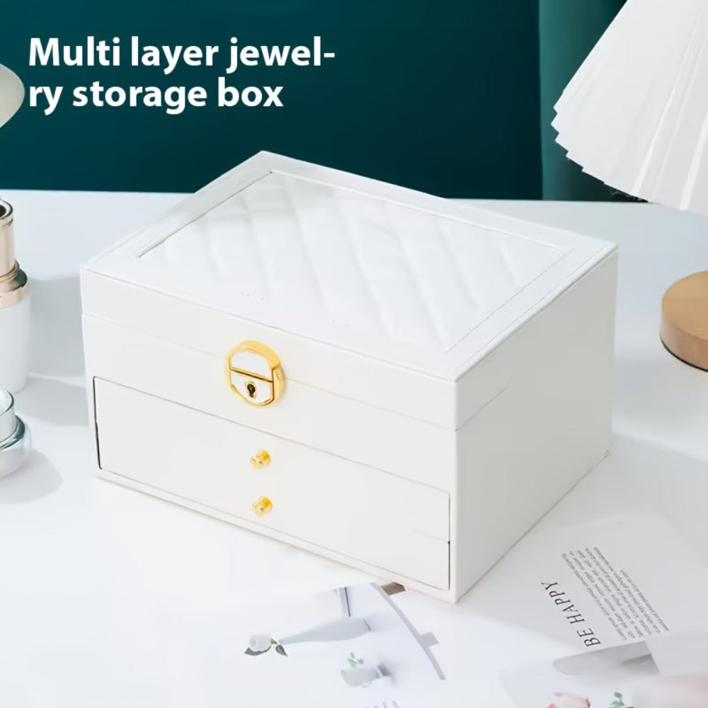 Joyero vintage de gran capacidad de piel sintética de PU con cajones - Múltiples niveles con forro suave, apto para collares, pendientes, anillos, escritorio para dormitorio, regalo de boda, San Valentín, Navidad, Día de la Madre, cajas de 