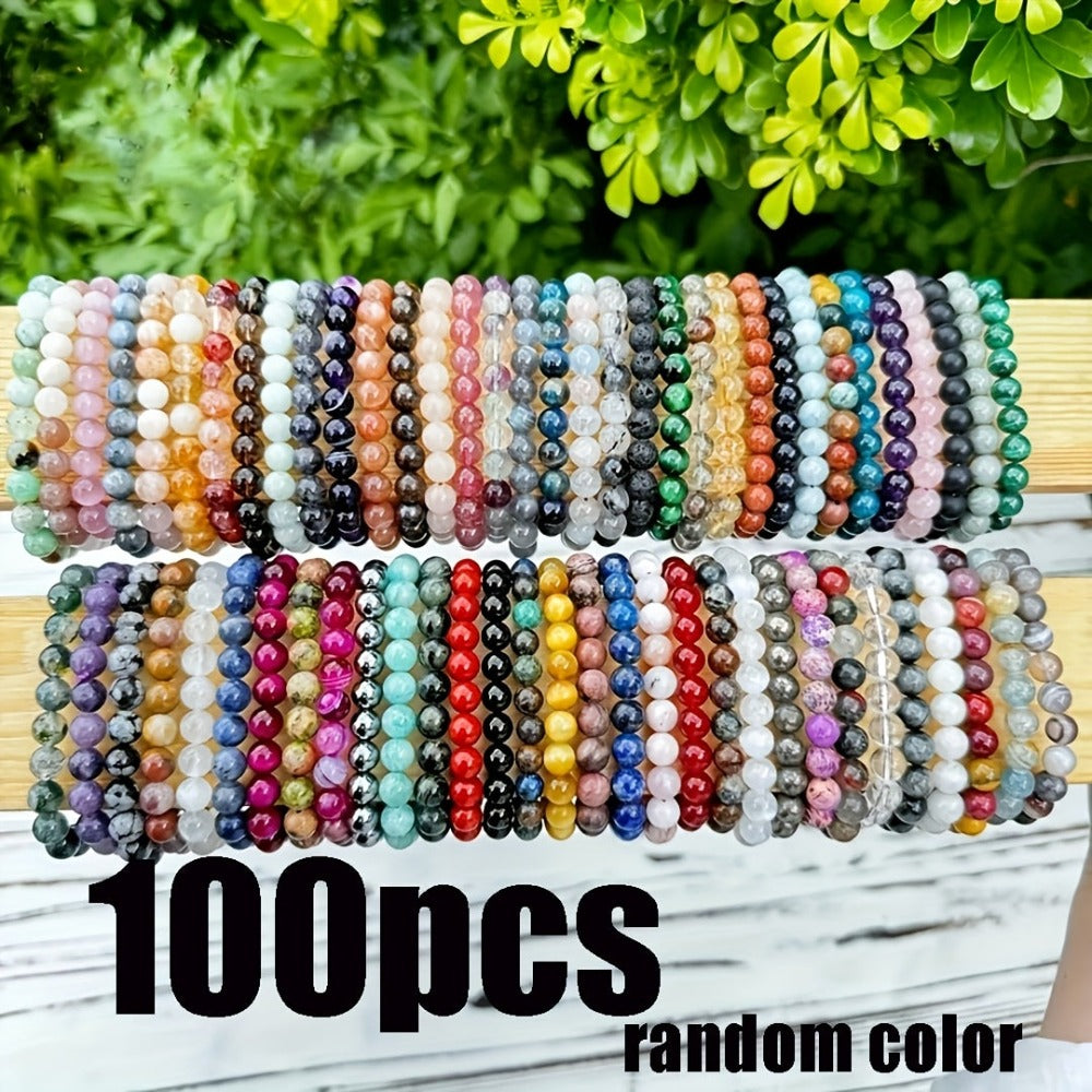 Juego de 100 pulseras elásticas unisex de imitación de piedra natural y cristal, colores surtidos, decoración con diseño de cuentas hecho a mano detail image