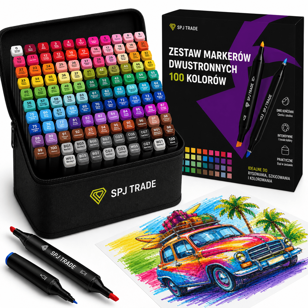 Juego de 100 rotuladores de doble punta a base de alcohol, 100 colores, rotuladores profesionales para dibujo, boceto y caligrafía, rotuladores artísticos con puntas finas y gruesas, de secado rápido, colores intensos, perfectos para artist