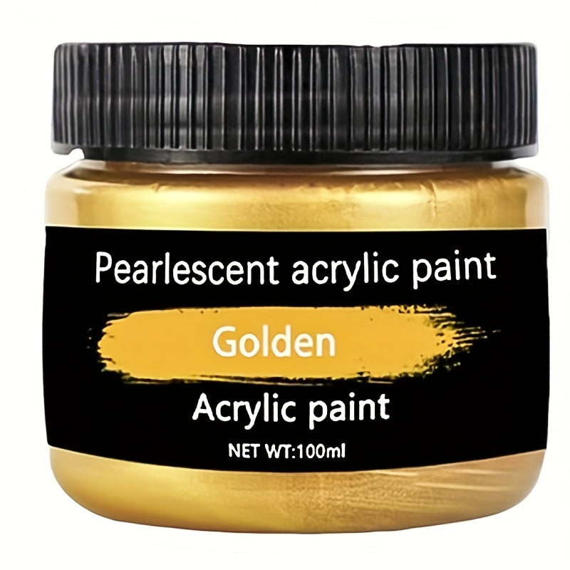 Juego de 12 colores de pintura acrílica, cada uno en botellas de 3.38oz/100ml, con colores brillantes adecuados para que artistas pinten sobre rocas, madera y cerámica. También incluye pintura metálica dorada de 100ml, adecuada para tinta d