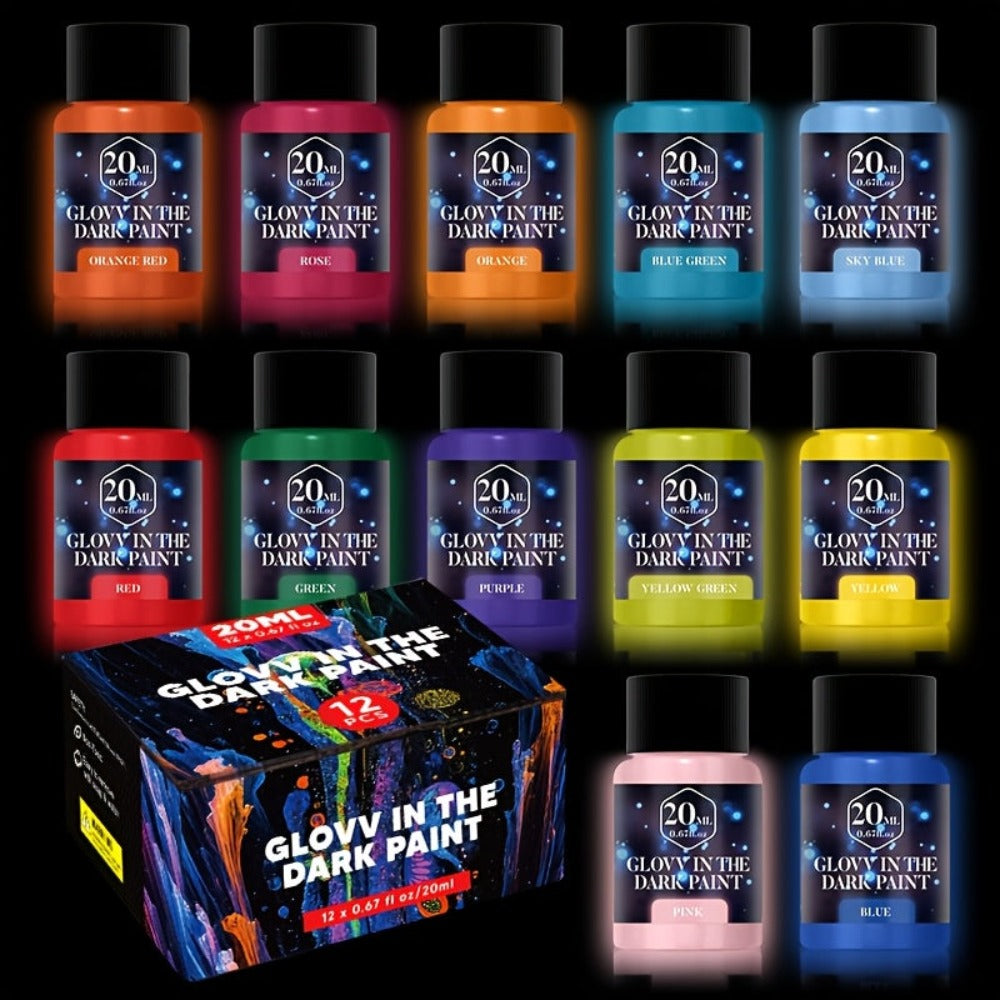 Juego de 12 Piezas de Pintura Acrílica Luminosa, 0.67/1.01/2.03 oz, Colores Brillantes y Luminosos, Pintura Profesional, Colores Ricos, Uniforme y Suave, Adecuada para Diversos Escenarios de Pintura, Suministros para Arte en Cerámica, Regal