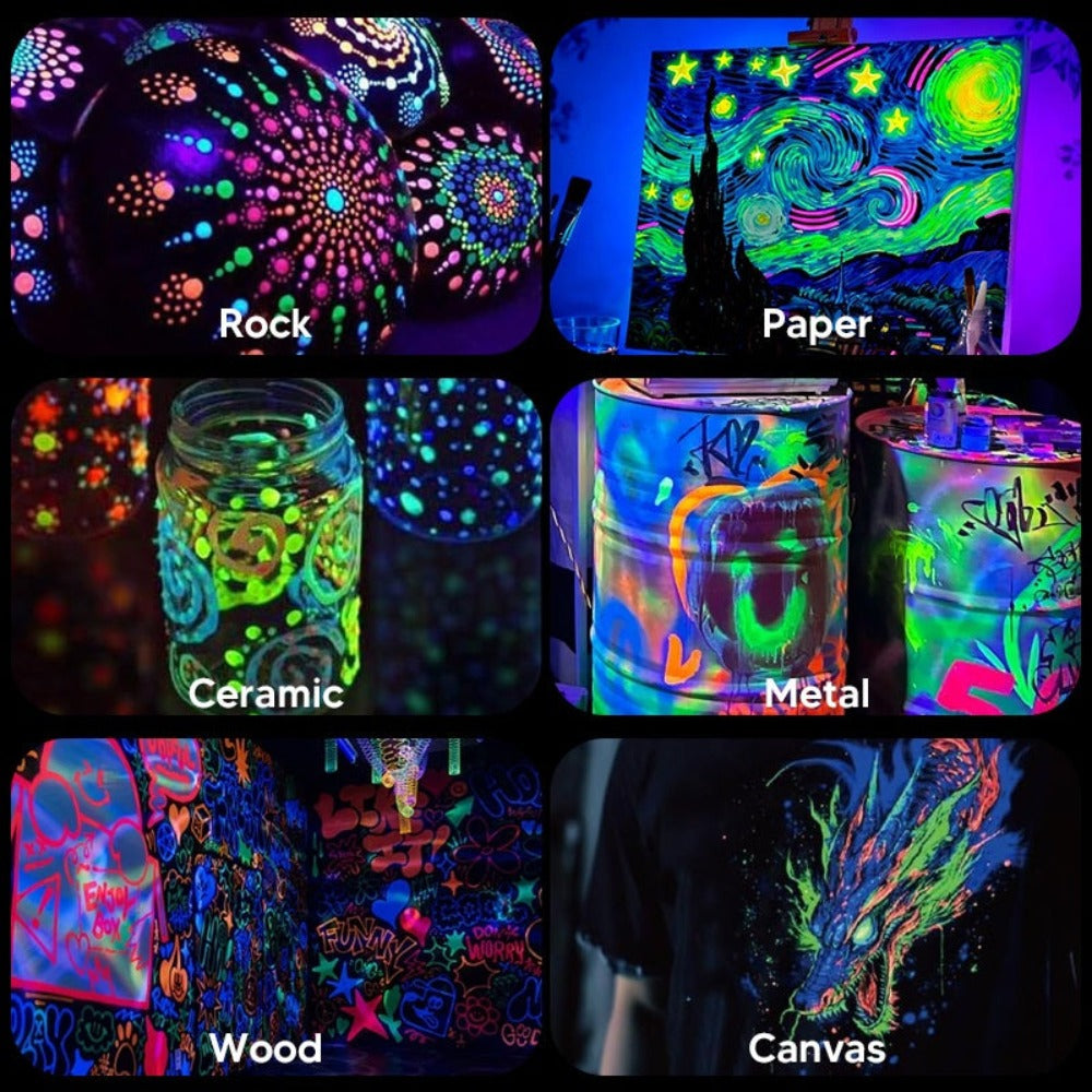Juego de 12 Piezas de Pintura Acrílica Luminosa, 0.67/1.01/2.03 oz, Colores Brillantes y Luminosos, Pintura Profesional, Colores Ricos, Uniforme y Suave, Adecuada para Diversos Escenarios de Pintura, Suministros para Arte en Cerámica, Regal