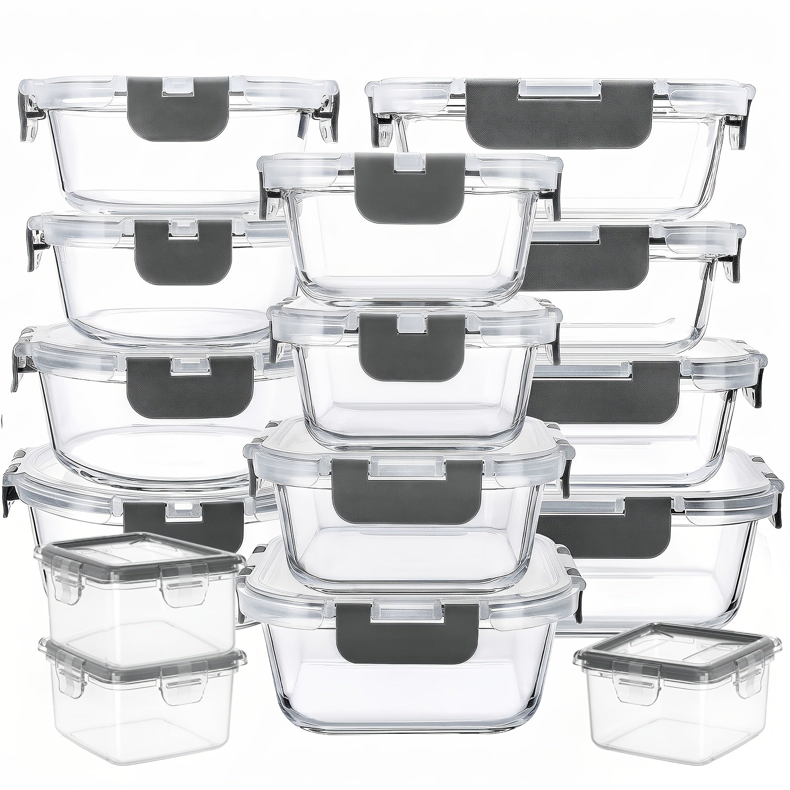 Juego de 12 recipientes de vidrio para almacenar alimentos con tapas herméticas a presión - Contenedores rectangulares aptos para microondas y lavavajillas, diseño apilable que ahorra espacio para almacenar alimentos frescos, preparación de