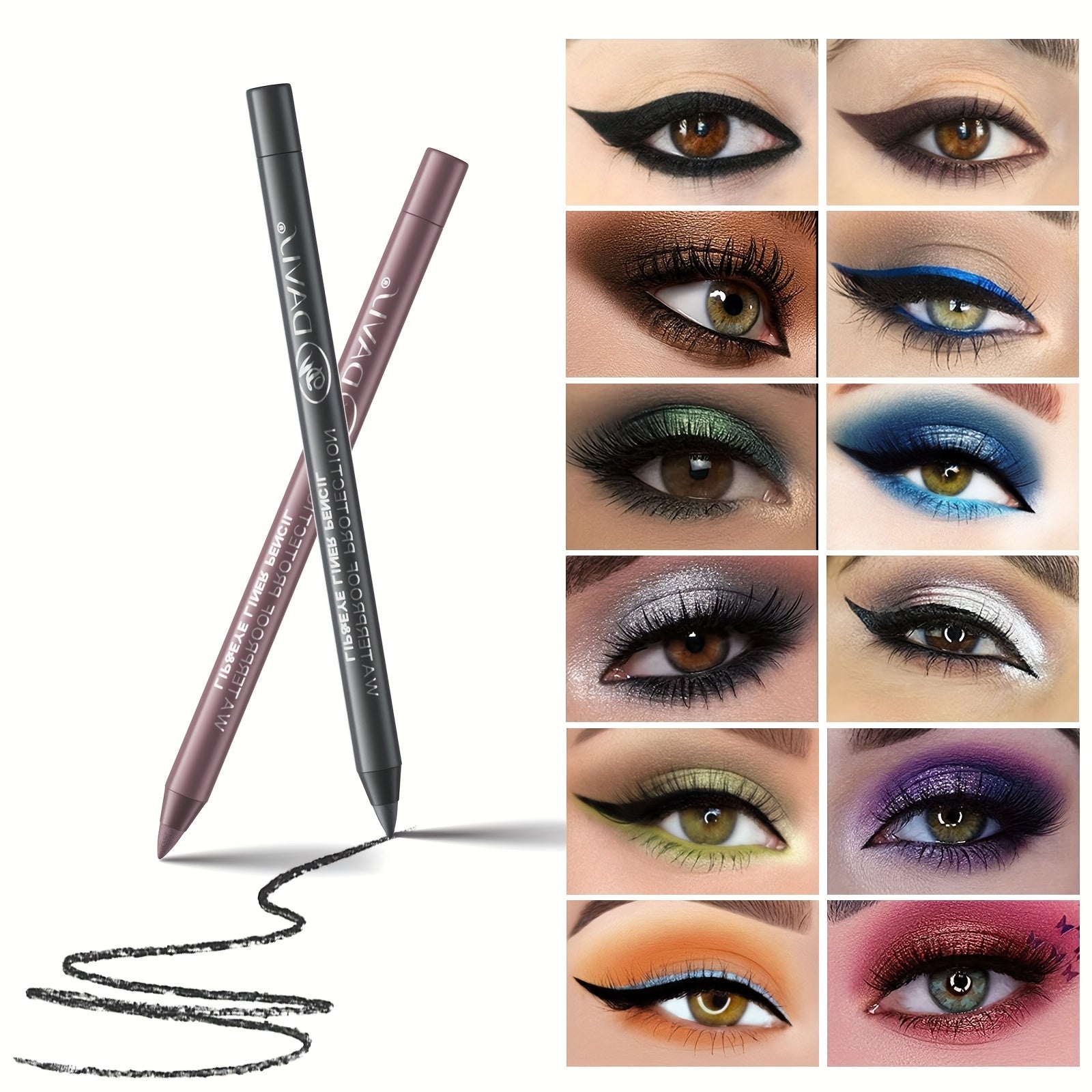 Juego de 14 delineadores de ojos en formato bolígrafo con sacapuntas, lápices delineadores de colores, colores diversos, fáciles de aplicar, bolígrafos de gel delineador esenciales para maquillaje de escenario, de larga duración, impermeabl
