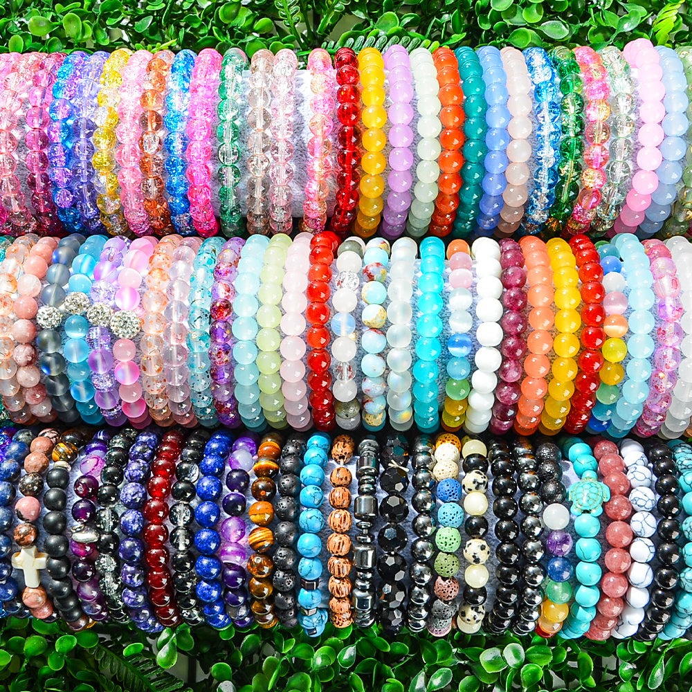Juego de 150 pulseras elásticas elegantes con cuentas de cristal, surtidas - Colores suaves y dijes de flores multicolores, pulsera ajustable, para el Día de San Valentín, fiesta de cumpleaños, genial detail image - detail view 3