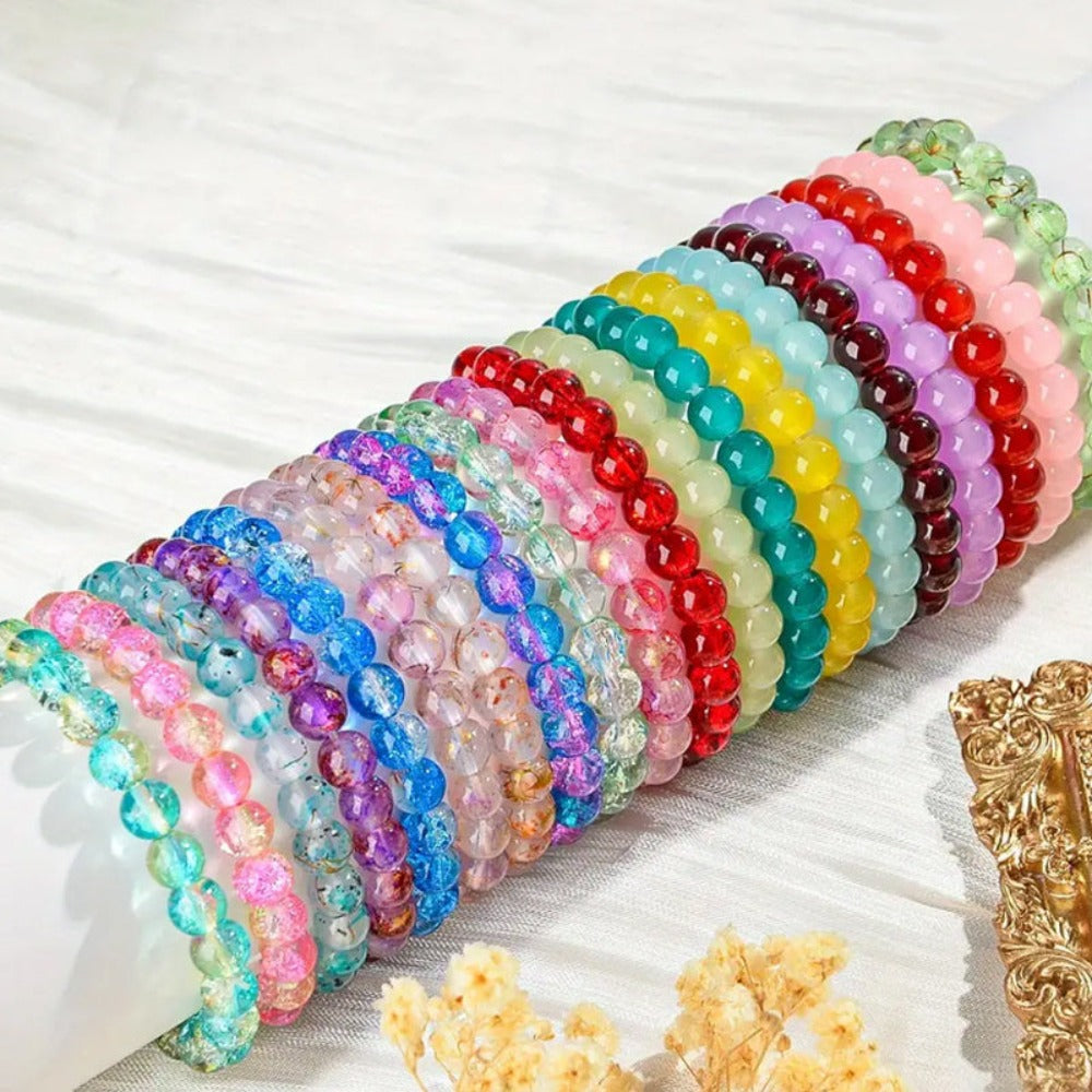 Juego de 150 pulseras elásticas elegantes con cuentas de cristal, surtidas - Colores suaves y dijes de flores multicolores, pulsera ajustable, para el Día de San Valentín, fiesta de cumpleaños, genial detail image - detail view 5