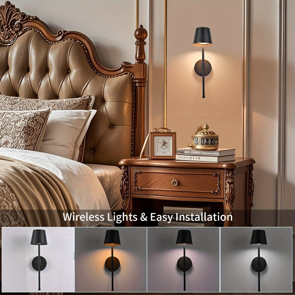 Juego de 2 apliques de pared inalámbricos con batería recargable y funcionamiento sin cables - Aplique LED de pared semiembutido moderno apto para sala de estar, dormitorio, pasillo, luz de noche, atenuación continua, montaje extraíble, a b