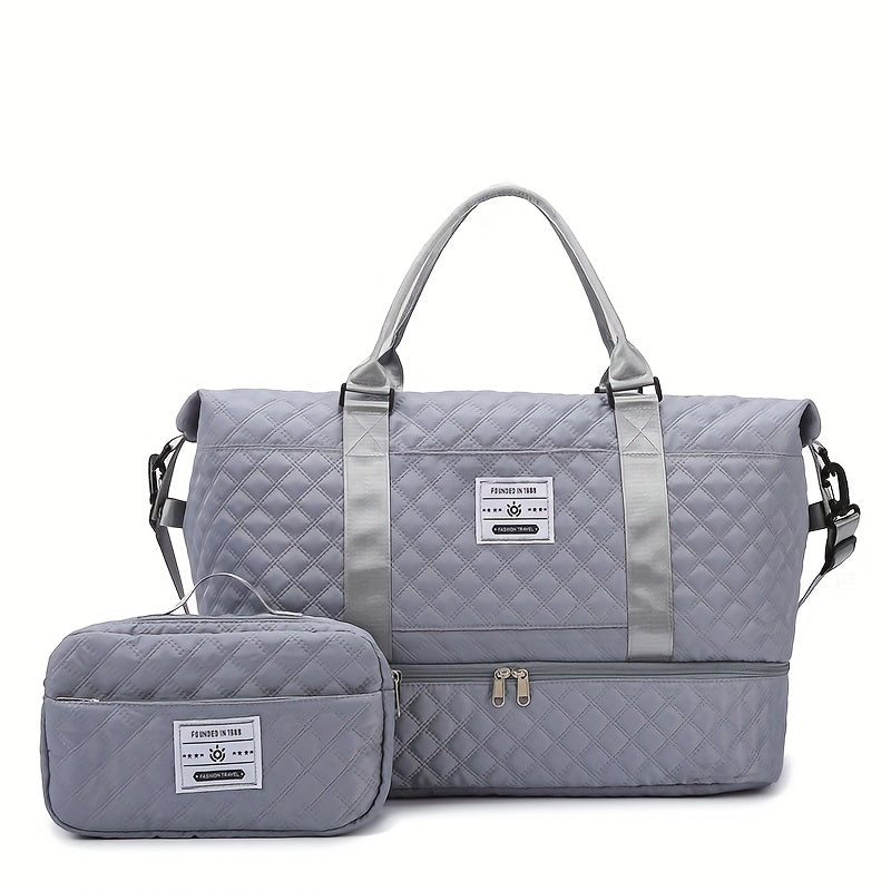 Juego de 2 bolsas de almacenamiento para equipaje, ligeras y plegables, expandibles, bolsa de viaje portátil para fin de semana y pernoctación, bolsa de fin de semana, bolsa de hospital, bolso tote para mujer para viajes de negocios, viajes