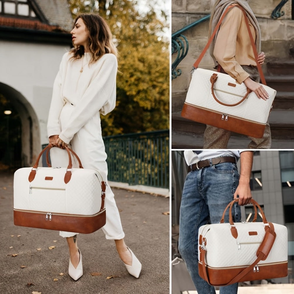 Juego de 2 bolsos tote espaciosos para viaje, bolso de mano elegante con correa para el hombro, incluye un neceser y un compartimento para zapatos, perfecto para viajes nocturnos o viajes de negocios detail image - detail view 3