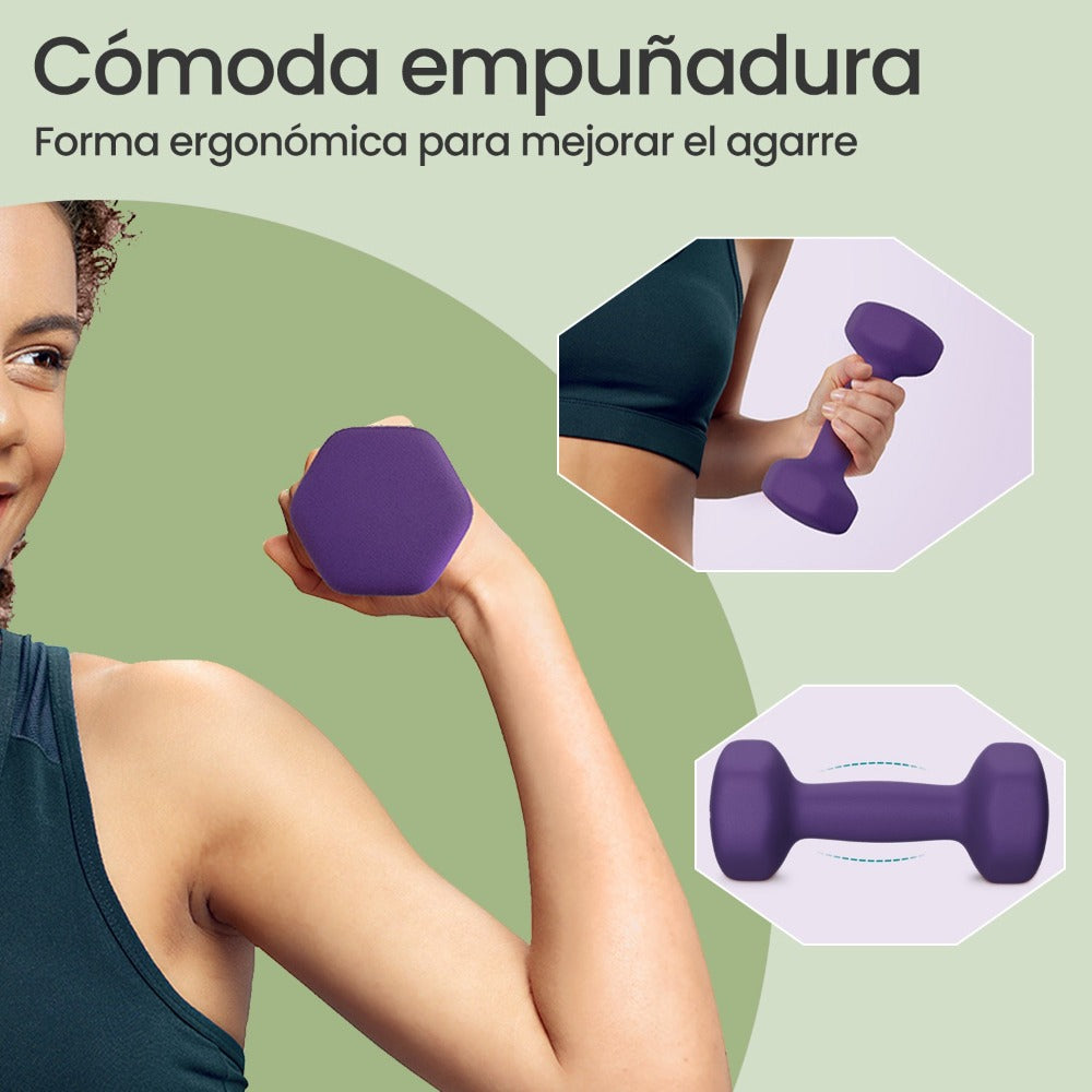 Juego de 2 Mancuernas, 2 x 2 kg, Pesas de Neopreno, Hexagonales, para Entrenamiento en Casa y Fitness detail image - detail view 3
