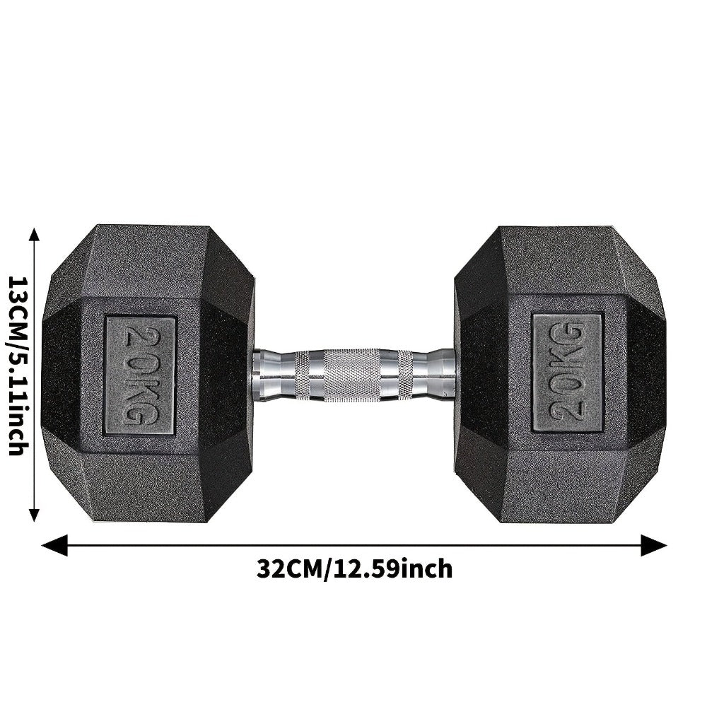 Juego de 2 Mancuernas Hexagonales de 20 kg cada una, con Revestimiento Antideslizante, Mango Ergonómico, de Goma Poli, para Entrenamiento con Pesas detail image