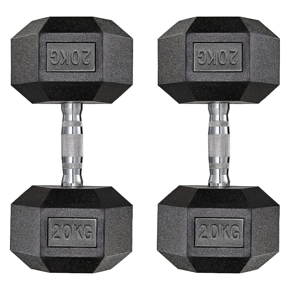 Juego de 2 Mancuernas Hexagonales de 20 kg cada una, con Revestimiento Antideslizante, Mango Ergonómico, de Goma Poli, para Entrenamiento con Pesas product image