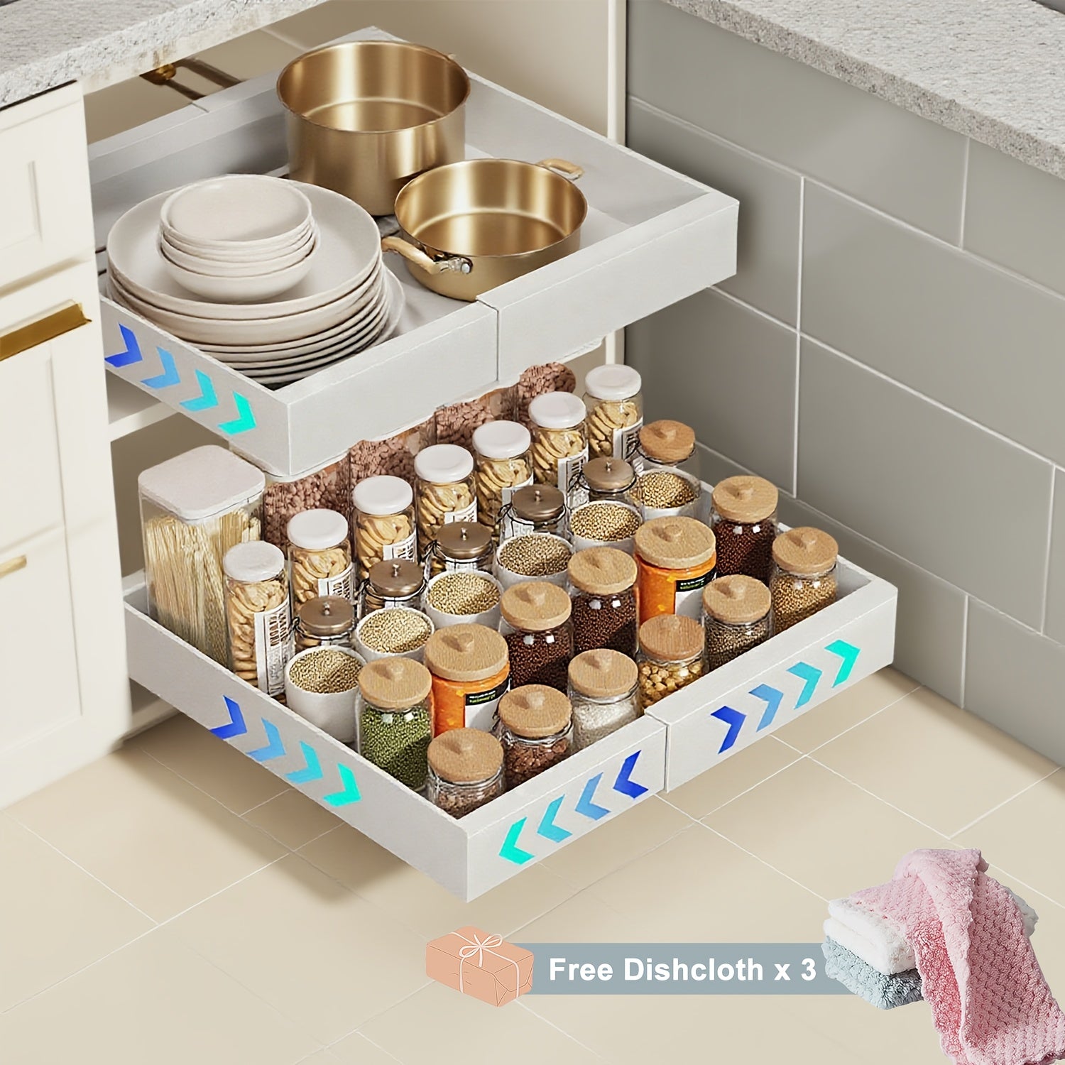 Juego de 2 organizadores extraíbles para gabinetes - estante deslizante expandible y resistente, ideal para armarios de cocina o repisas extensibles, perfecto para la despensa, ancho ajustable 31cm-52cm (/blanco) variant image - product vie