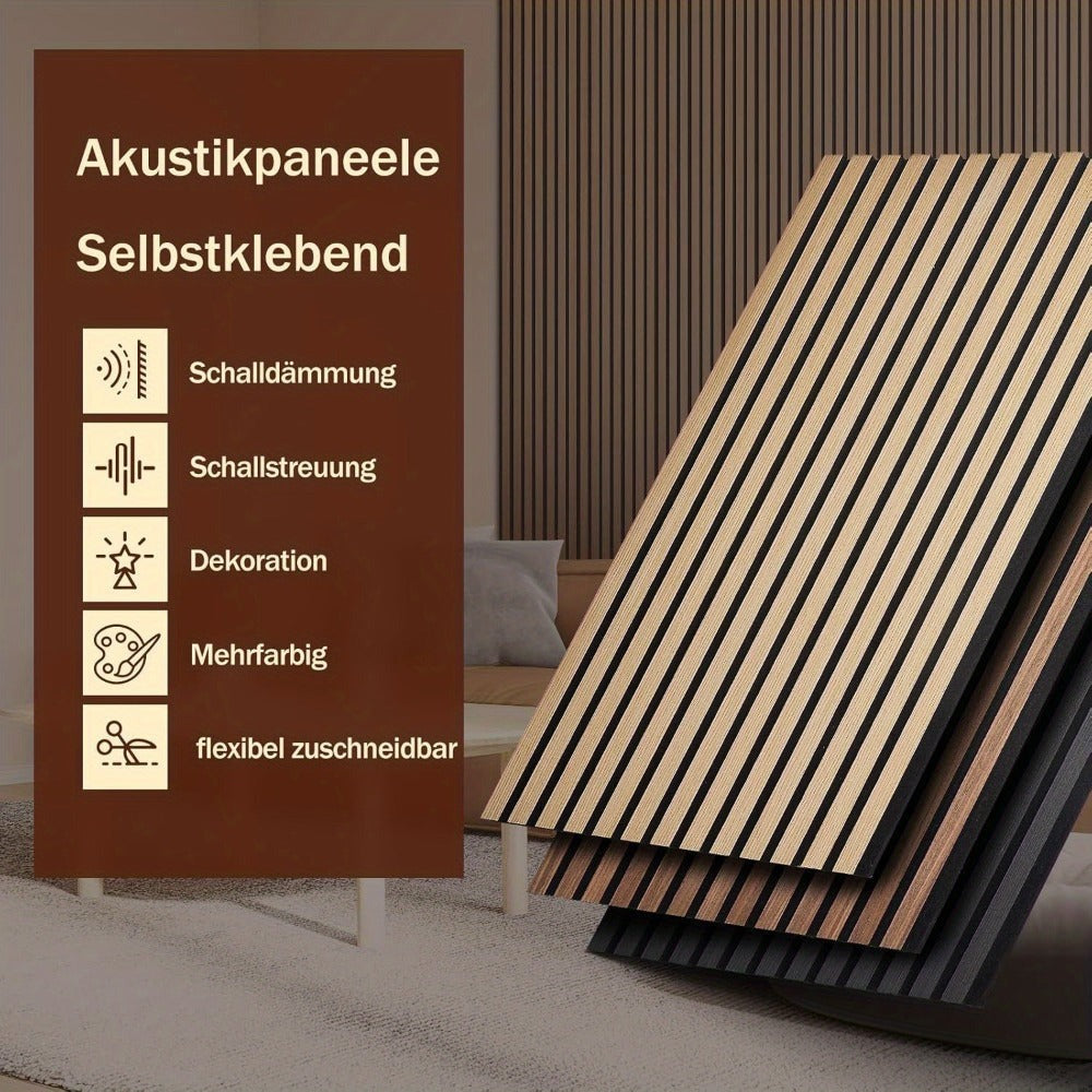 Juego de 2 paneles acústicos autoadhesivos, de 100X52 cm, diseñados para insonorización y reducción de eco. Estos paneles de revestimiento de madera son perfectos para decorar paredes en salas de estar, oficinas y hogares. detail image - de