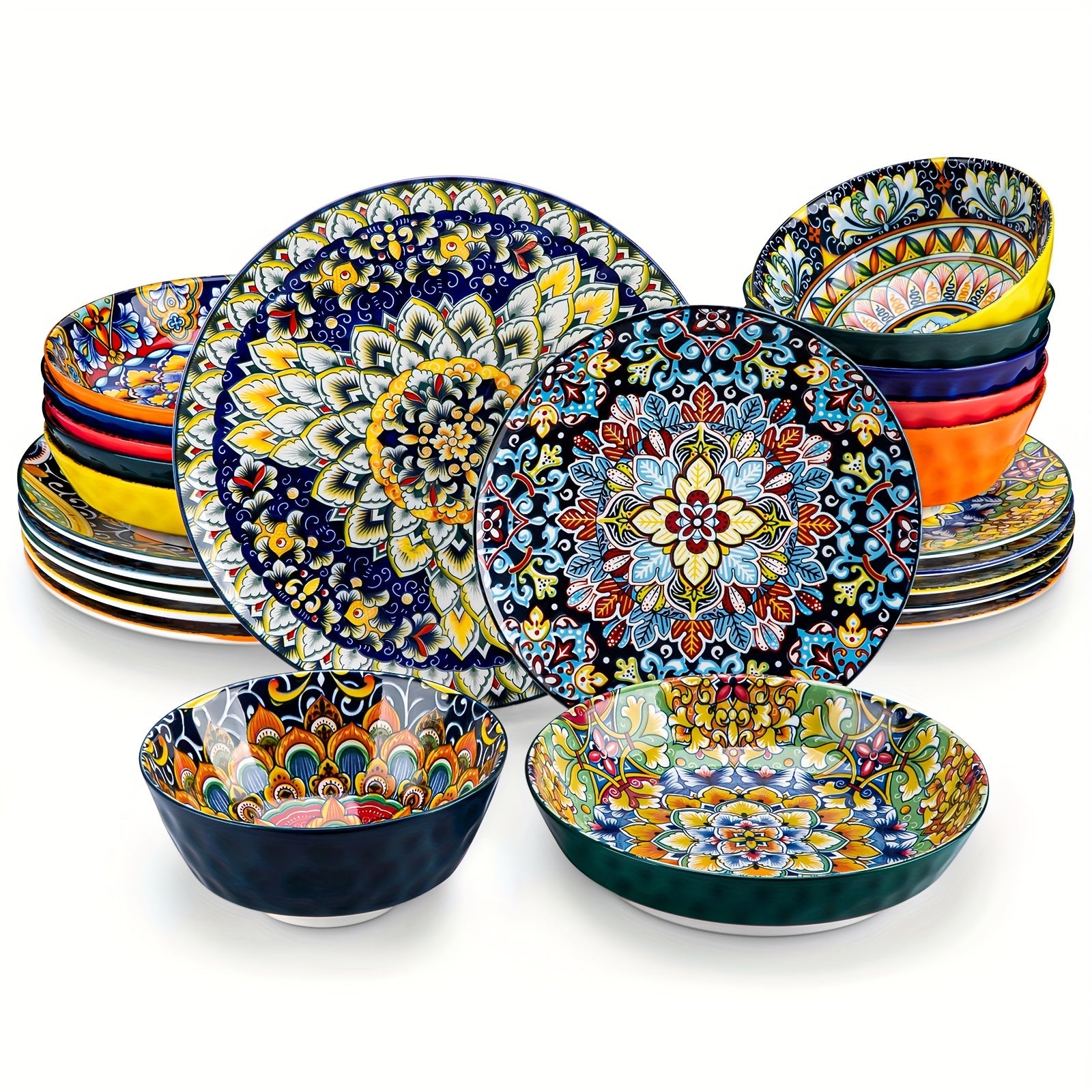 Juego de 24 Piezas de Vajilla Estilo Bohemio con Plato Principal, Platos para Postre y Tazones para Pasta o Cereal, Servicio para 6 Personas variant image