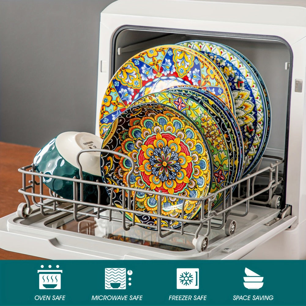 Juego de 24 Piezas de Vajilla Estilo Bohemio con Plato Principal, Platos para Postre y Tazones para Pasta o Cereal, Servicio para 6 Personas detail image