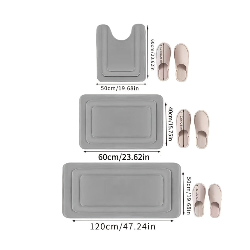 Juego de 3 alfombras antideslizantes para baño, tapete de baño grueso súper absorbente, almohadilla suave de secado rápido, con tapete de inodoro en forma de U, tapete para piso de baño, tapete de ducha, bañera, habitación de ducha, suminis