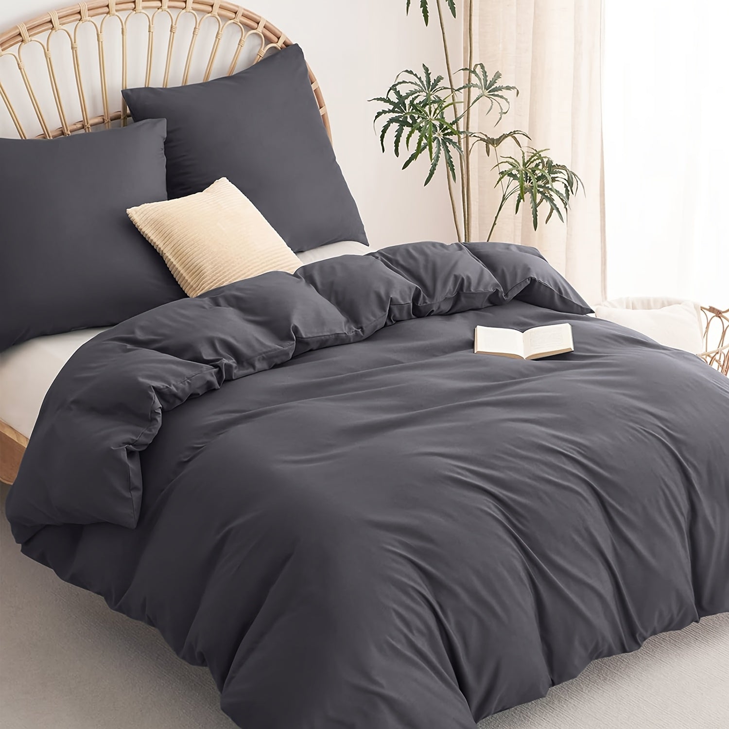 Juego de 3 sábanas ajustables de microfibra Hydrobrushed: 1 funda nórdica + 2 fundas de almohada (80cm × 80cm) | Ropa de cama suave como una nube para todas las estaciones en gris/beige/blanco | Resistente a arrugas, secado rápido y -pillin