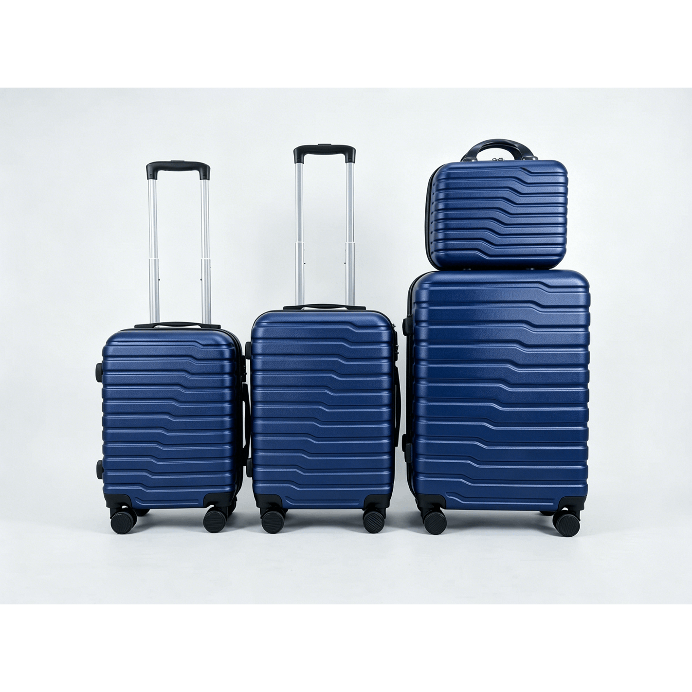 Juego de 4 Maletas Tamaños 14" (33X27X18cm), 18" (51X33X20cm), 20" (55x35x25cm), 24" (65x42x27cm) Medidas con ruedas incluidas, con Cerradura Numérica Maleta Cabina Trolley con Carcasa ABS Ligera, Asa Telescópica de Aluminio y 4 Ruedas Gira